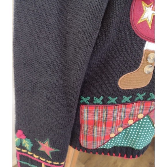 KIKIT Black Christmas Cardigan Sweater Large Embellished ZIP - Picture 5 of 9